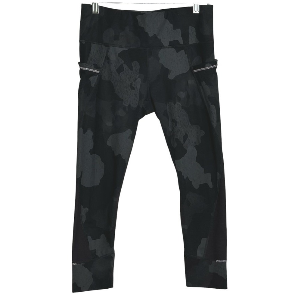 Athleta Leggings Womens Black Camo Reflective Pockets Mesh Performance Fitness M
